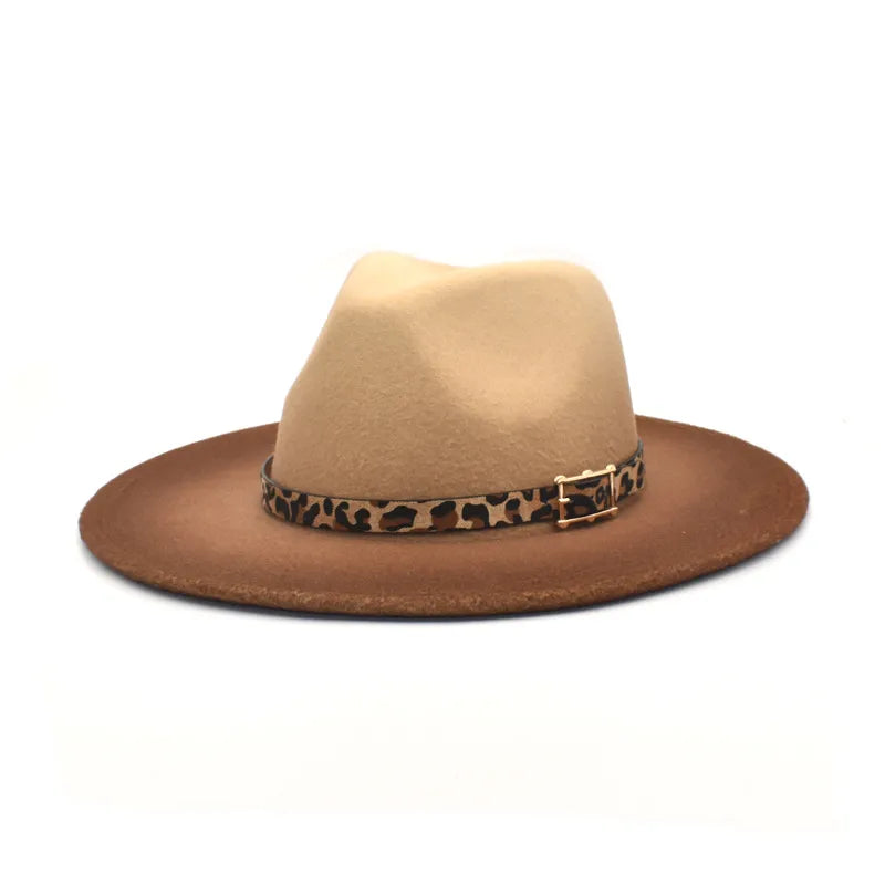 women's fashion gradient color metal button flat eaves fedora hat