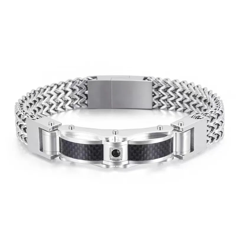 Hip-Hop Solid Color 304 Stainless Steel Inlay Zircon 18K Gold Plated Men's Bracelets