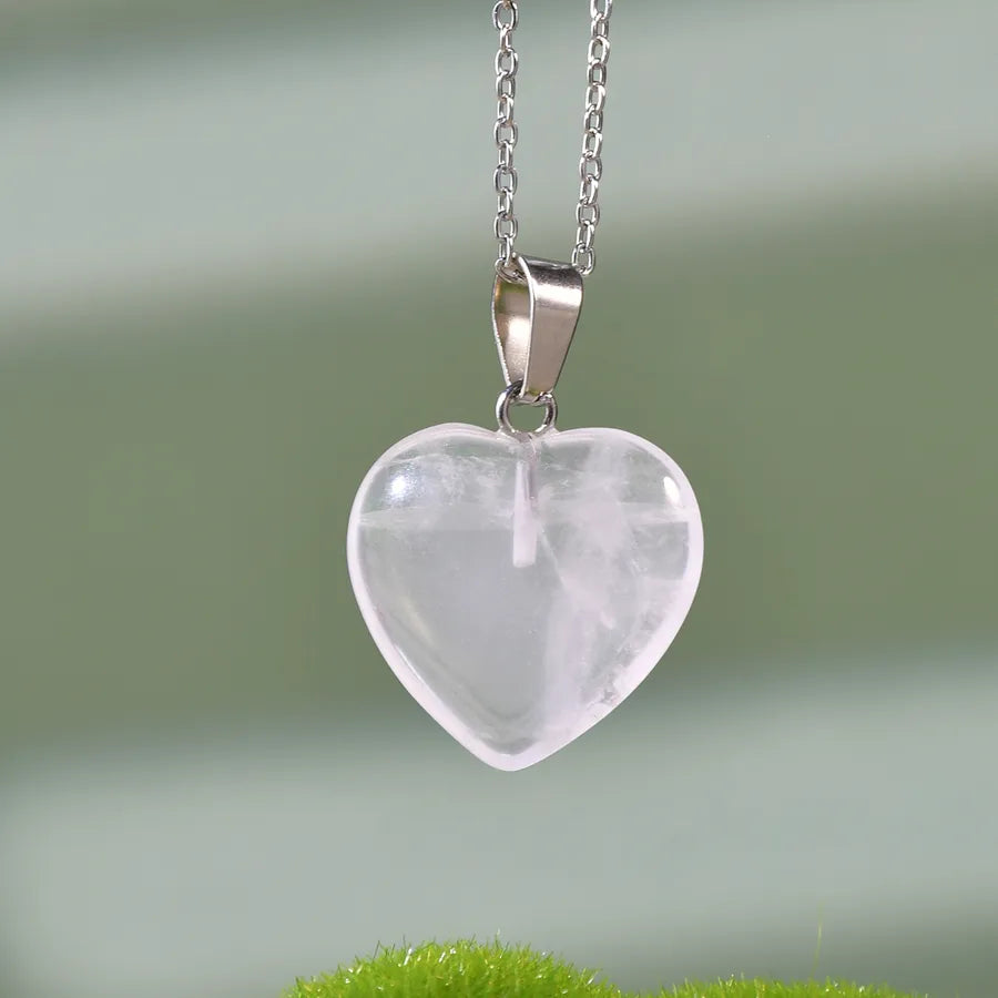 Simple Style Heart Shape natural stone Twisted Rope Chain Pendant Necklace In Bulk