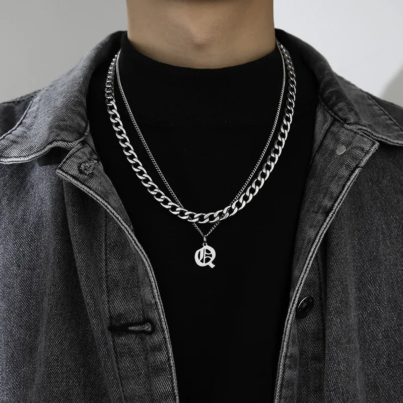 simple style letter titanium steel gold plated layered necklaces in bulk