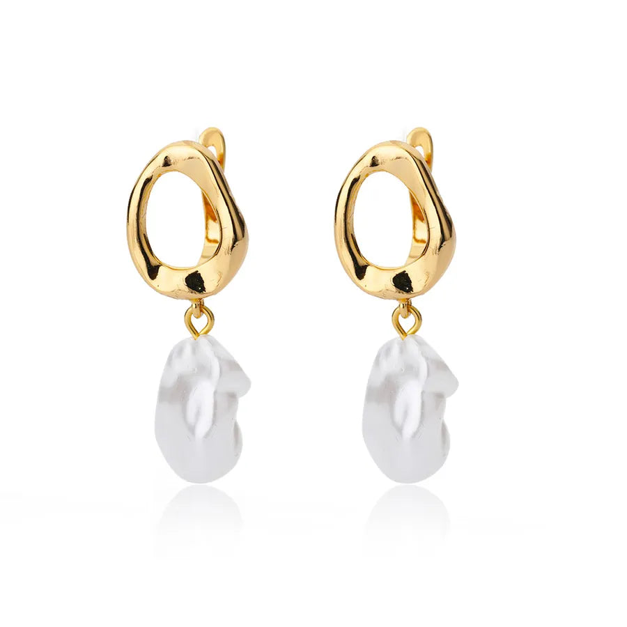 1 pair elegant geometric plating inlay freshwater pearl copper zircon drop earrings