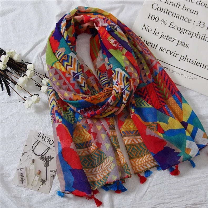 new scarf retro stitching bohemian cashew print silk scarf sunscreen yiwu wholesales