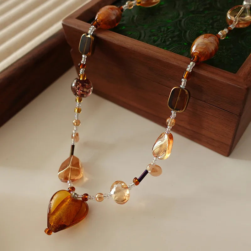 Retro Japanese Style Geometric natural stone Freshwater Pearl Agate Pendant Necklace In Bulk