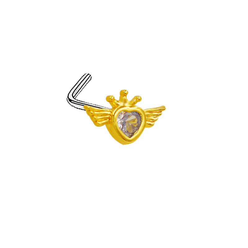 1 Piece Nose Rings & Studs Simple Style Classic Style Animal Heart Shape Snake 316L Stainless Steel  Copper Plating Inlay Acrylic Glass Zircon Gold Plated Nose Rings & Studs
