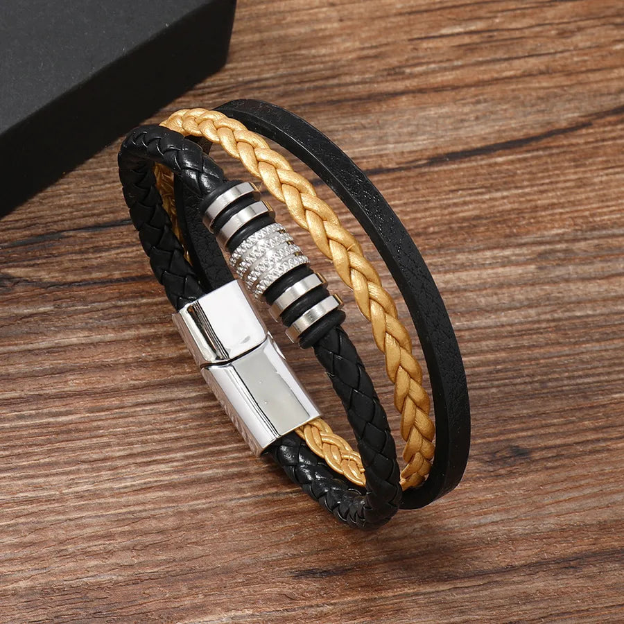 Retro Classic Style Geometric Pu Leather Alloy Men's Bracelets Men Cord & Leather Bracelets