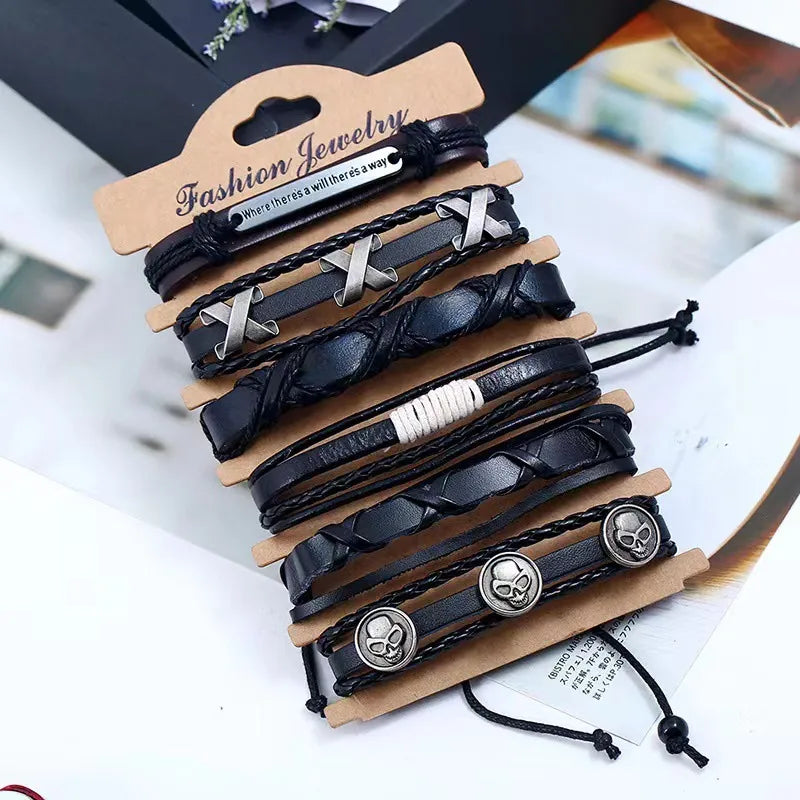 Non-Mainstream Personalized Bracelet Vintage Weave Multi-Layer Six-Piece Bracelet Stall Ornament Wholesale Random Combination