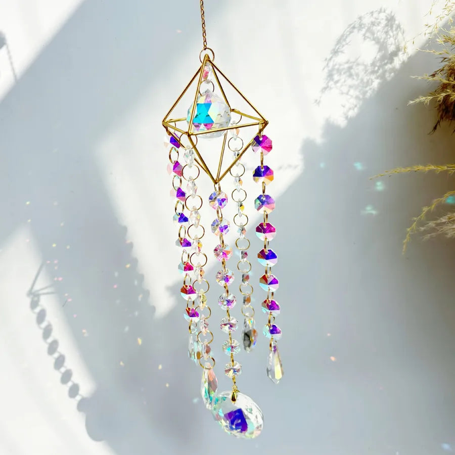 Elegant Artistic Colorful Crystal Metal Wind Chime Wall Art