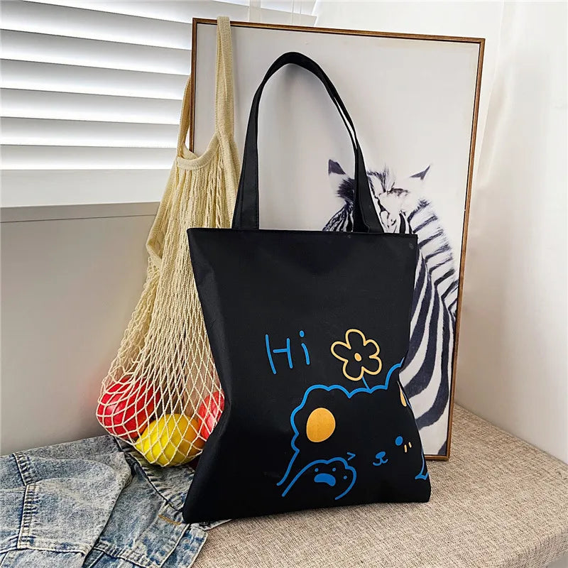 Women's Cute Basic Animal Letter Fruit Canvas Shopping bags