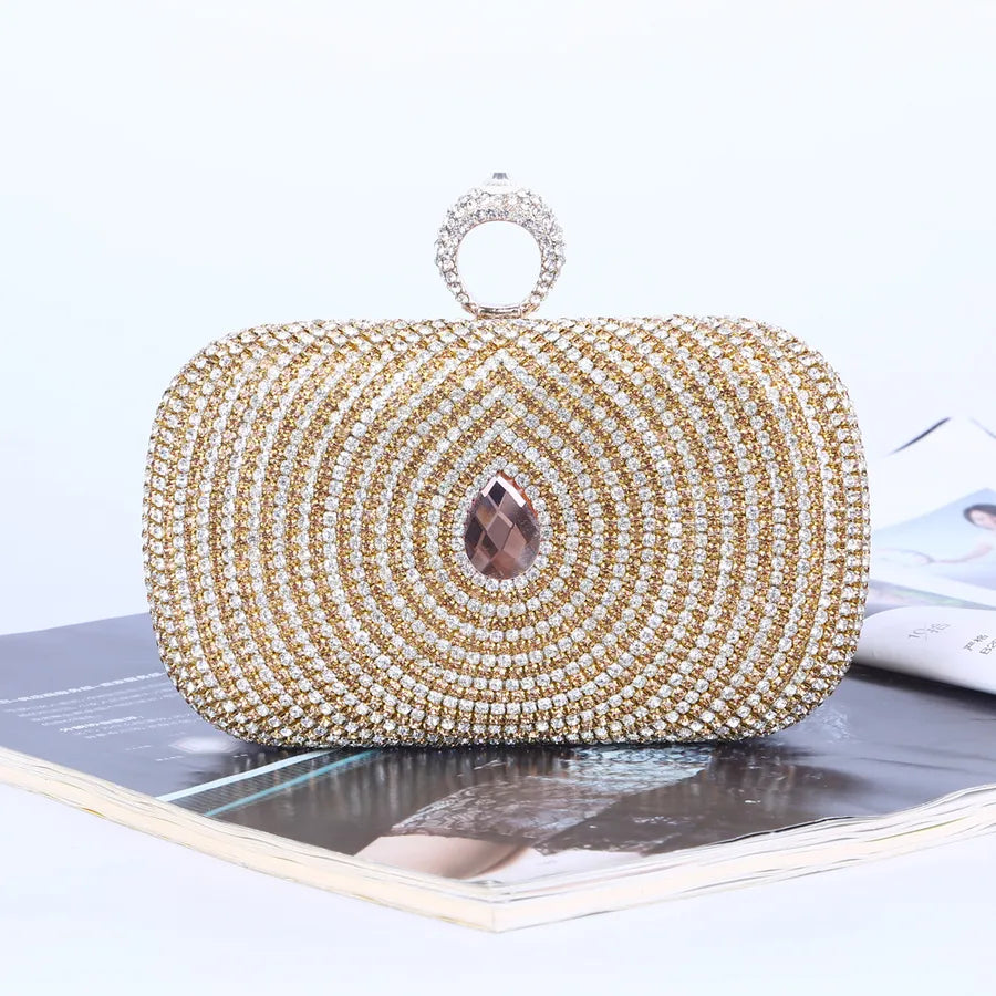 gold pu leather solid color rhinestone square evening bags