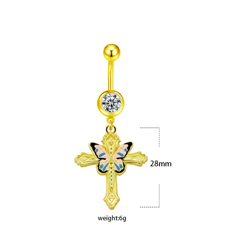 1 Piece Belly Rings Sexy Heart Shape Flower Butterfly 316L Stainless Steel  Alloy Enamel Plating Inlay Rhinestones White Gold Plated