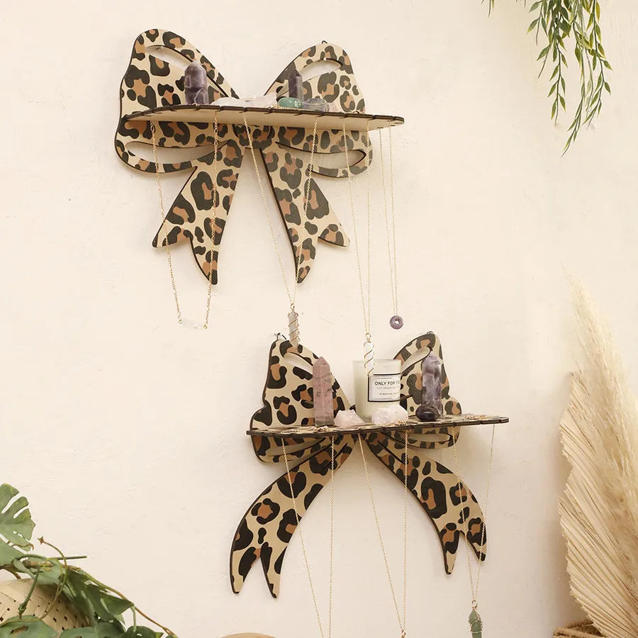 Cute Bow Knot Leopard Boxwood Storage Rack Wall Art