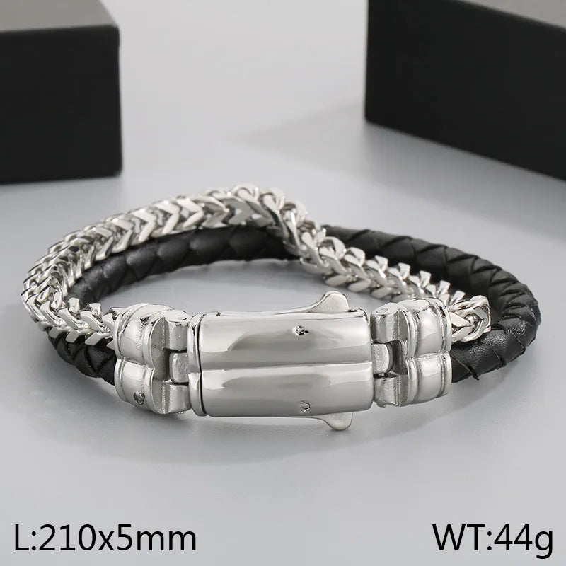 Retro Geometric 304 Stainless Steel Leather rope Men's Bangle