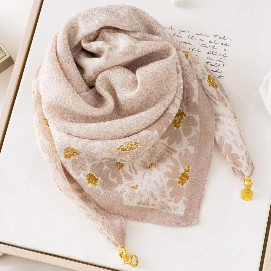 Women's Simple Style Color Block cotton and linen Silk Scarf