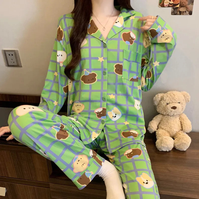 Purple Heart Sweet Style Women's Sleepwear Long Sleeve Home Clothes Spring Autumn High Sensation Dormitory Outdoor Wear Set