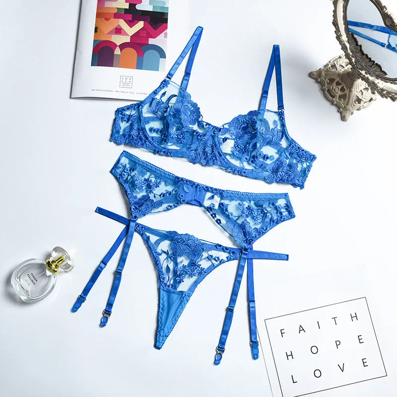 wholesale new fashion embroidered lace see-through underwear