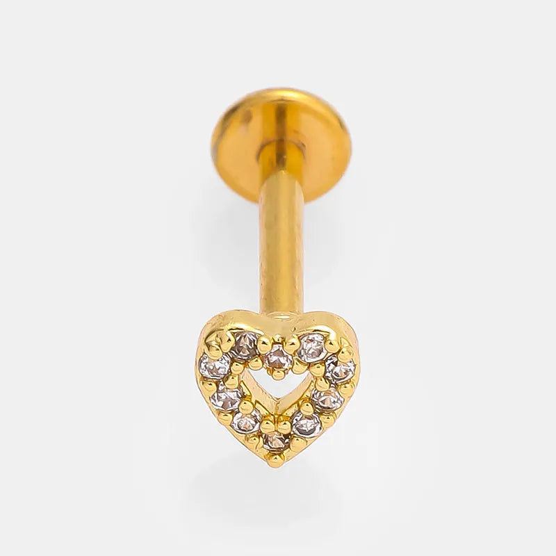 1 Piece Lip Rings Simple Style Commute Leaves Heart Shape Flower 316L Stainless Steel  Inlay Zircon 18K Gold Plated Ear Cartilage Rings & Studs