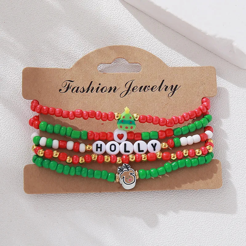 Christmas Themed Letter Bracelet Set With Gift Box  Hot Selling Ladies Bracelets Set Personalized Design