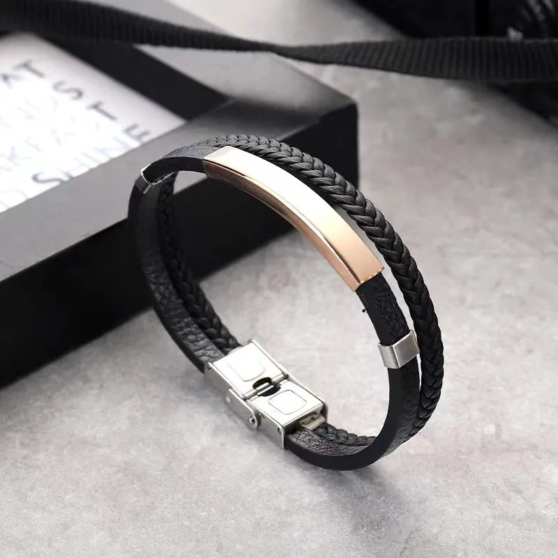 casual simple style geometric pu leather polishing unisex bracelets