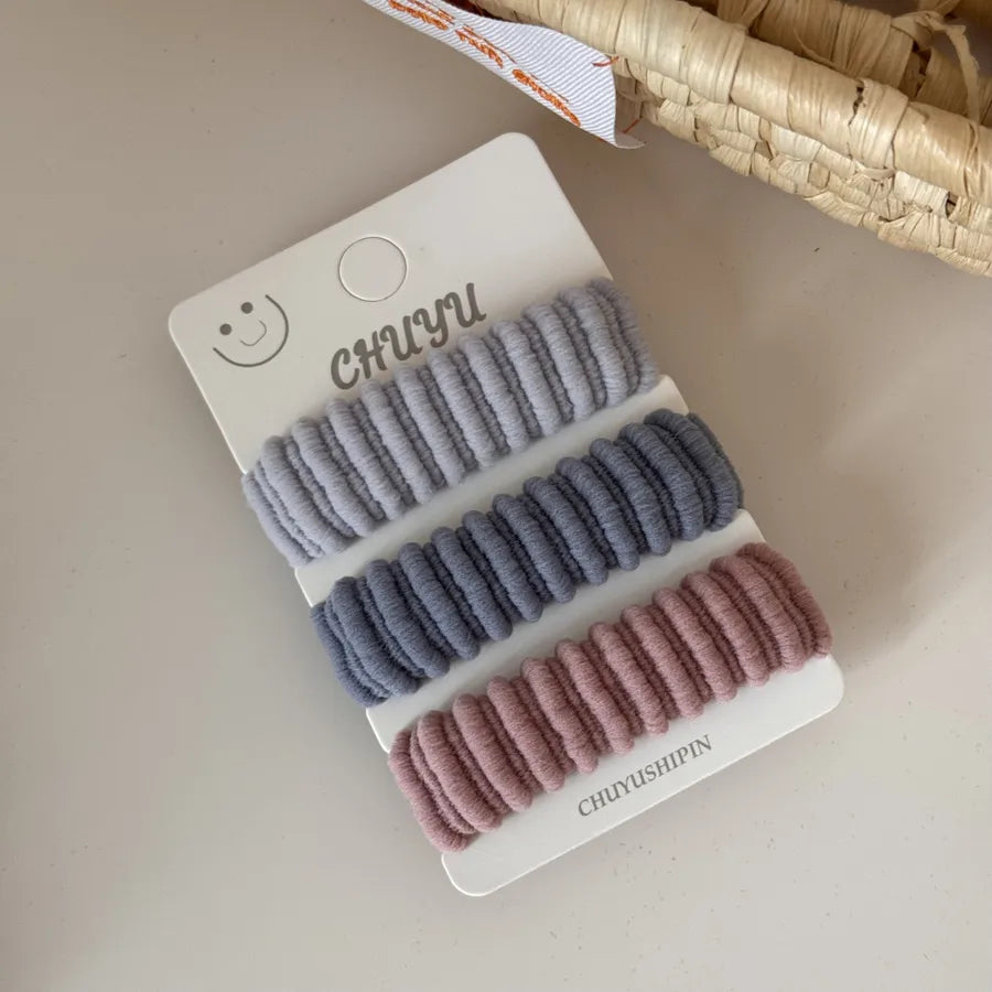 High Elasticity Hair Ties Set Of Three Non-Damaging Wide-Edged Hair Bands Ball Head Skin Cover Head Ropes Versatile Hair Accessories