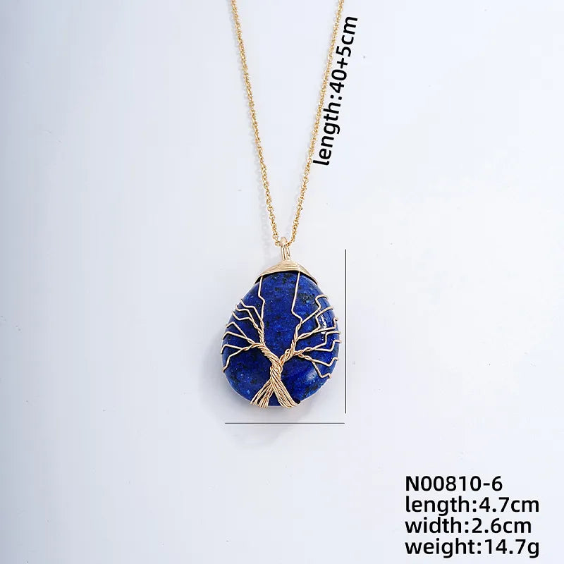 ig style simple style water droplets stainless steel natural stone knitting pendant necklace