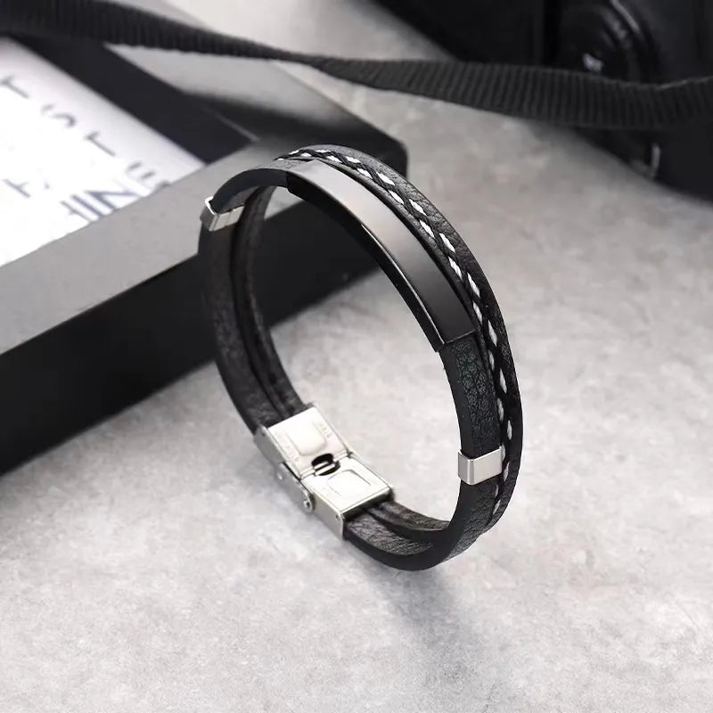 casual simple style geometric pu leather polishing unisex bracelets
