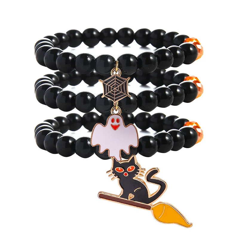 Ghost Bat Halloween Bracelets Women's Fashion Seed Bead Bracelet Set Women's Bracelets Glass Material Pumpkin Skull Design