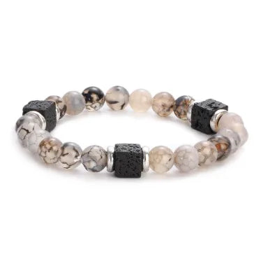 New Lava Cube Volcanic Stone Bracelet Men's Colorful Marble Glass Beads Retro Bracelet