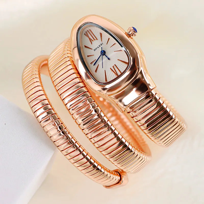 Foreign Trade Snake-shaped Quartz Watch Women's Fashion Two-ring Steel Band Watch All-match Gradient Bracelet Watch Wrapped European and American Watches