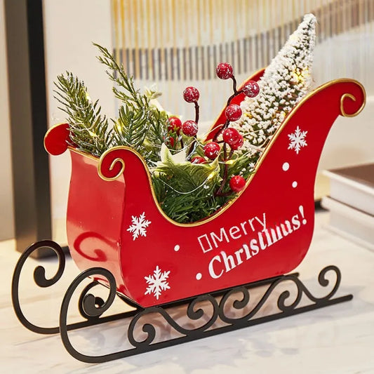 New Christmas Sleigh Car With Light Miniature Desktop Decoration Iron Art Scene Window Christmas Ornament Folk Style Music Box