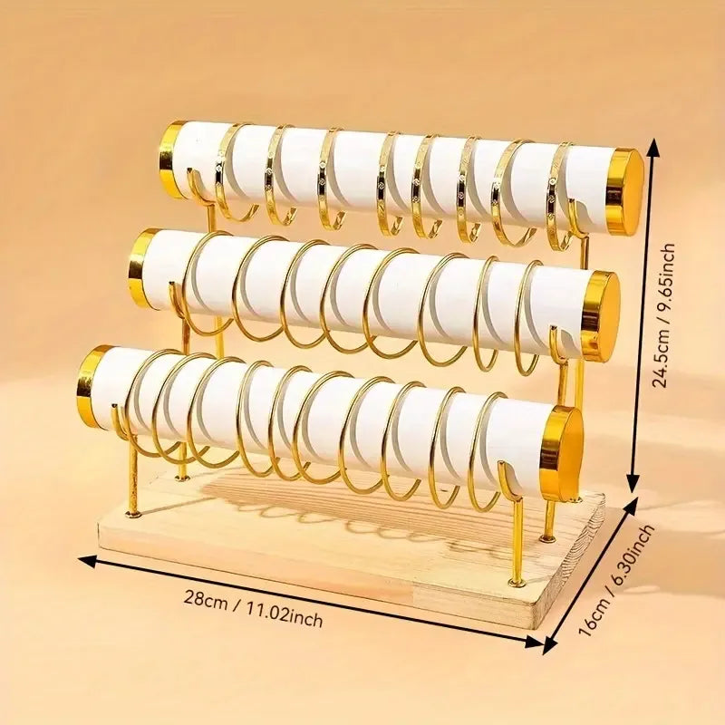 High-End Gold Jewelry Display Stand Bracelet Watch Storage Rack Elegant New Design Solid Wood Accessory Showcasing Holder