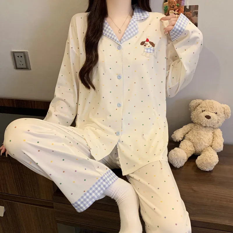 Purple Heart Sweet Style Women's Sleepwear Long Sleeve Home Clothes Spring Autumn High Sensation Dormitory Outdoor Wear Set