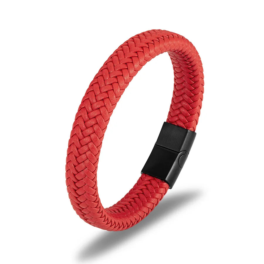 classic style commute color block stainless steel pu leather plating gold plated men's bangle
