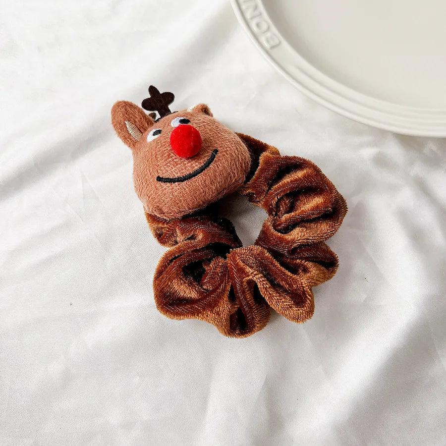 Christmas Cartoon Santa Claus And Deer Plush Elastic Fabric Hair Bands  Style Handmade Christmas Headwear