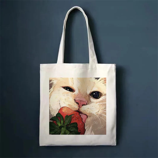 women's simple style cat shopping bags