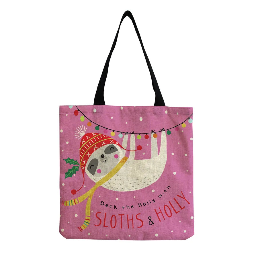 Women's Cute Cartoon Letter Linen Shopping bags