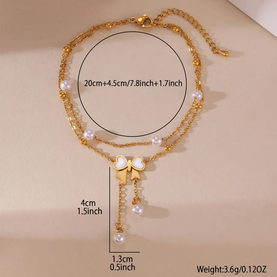 Wholesale Jewelry Vacation Sweet Bow Knot 304 Stainless Steel 18K Gold Plated Anklet