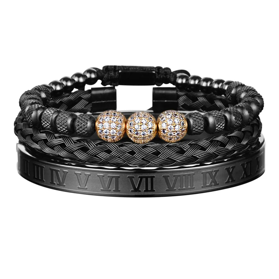 hot sale 3 Diamond Ball ten diamond bracelet set stainless steel mesh bracelet wholesale luxury men's accessories