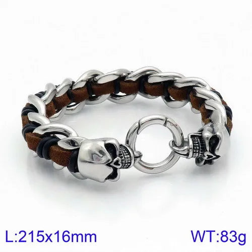 Retro Skull Cowhide Titanium Steel 18K Gold Plated Halloween Men'S Bracelets