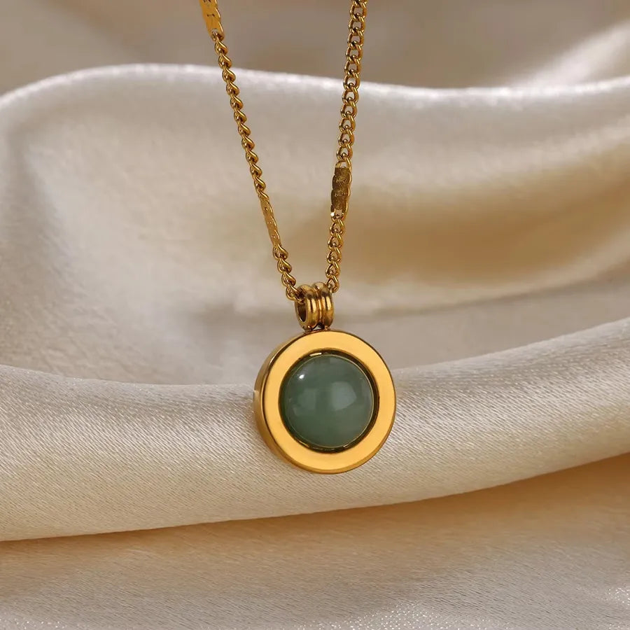 Wholesale Jewelry Elegant Sweet Geometric 304 Stainless Steel Cat's Eye Stone Plating cable chain Pendant Necklace
