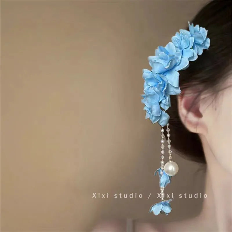 Super Fairy Artificial Flower Butterfly Flower Tassel Grip Female Sweet Style Unique and Exquisite Barrettes Ins All-Match Hair Accessories Fashion