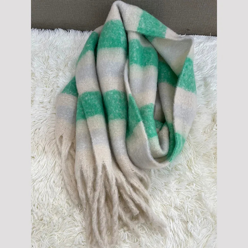 women's fashion stripe polyester tassel winter scarves
