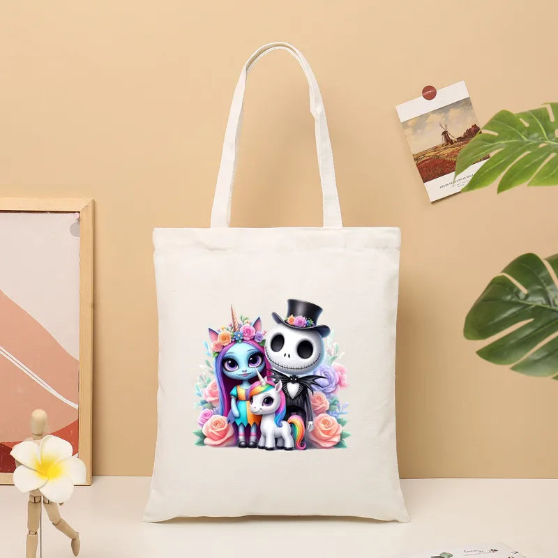 Large Canvas TrickOrTreat Halloween Party Candy Snack Gift Bag Shopping Tote Bag Double Shoulder Strap Retro  Style