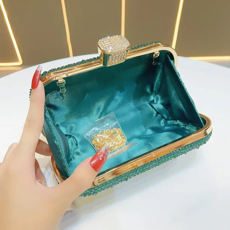 Elegant Shiny Luxury Women's Clutch Bag Fashionable Evening Handbag Stylish Polyester Square Box Bag With Chain Print