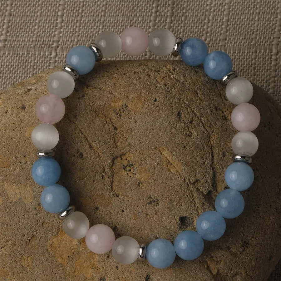 Hot Selling Natural Stone Beaded Bracelet Cat's Eye Aquamarine Pink Crystal Stacks Rope Beads Bracelet Handmade Jewelry