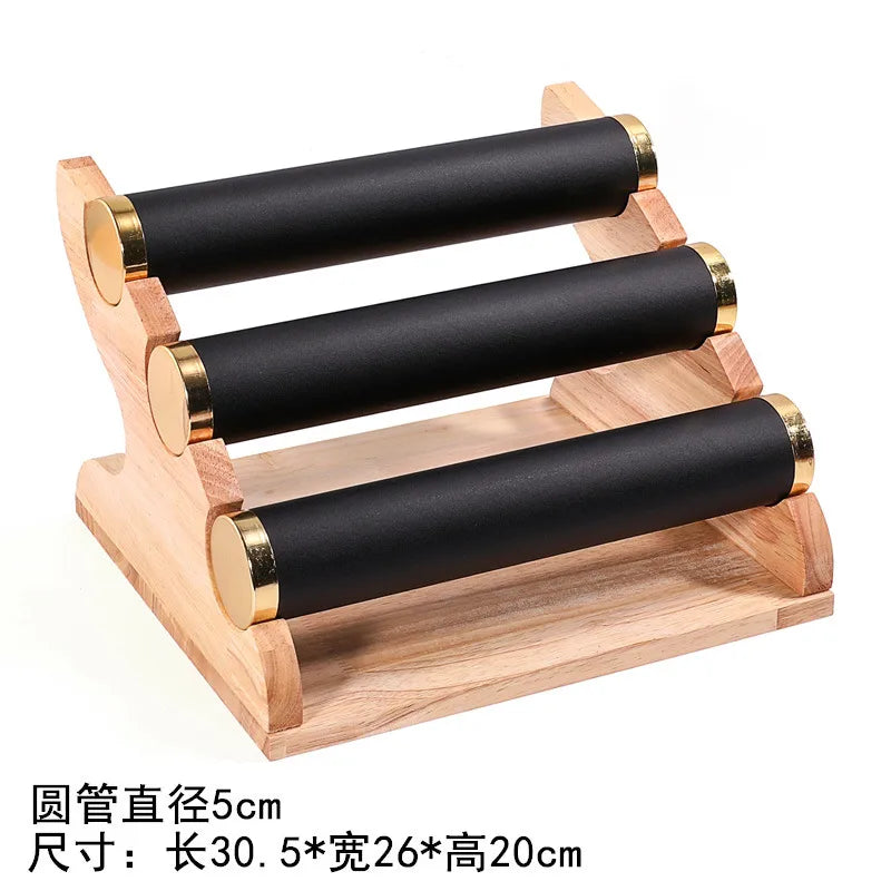 Gold Edged Solid Wood Three Tier Bracelet Stand Chain Display Stand Jewelry Stand Staircase Design High End Feeling Craftsmanship