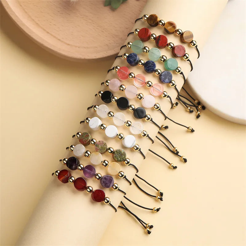 Classic Style Geometric natural stone turquoise Tiger Eye Drawstring Bracelets In Bulk