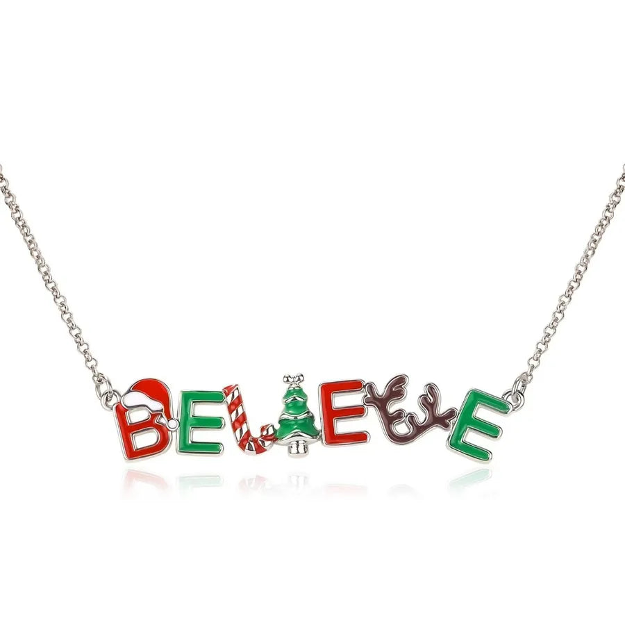 Christmas Eve 3D Letter Oil Drop Necklace Party Colorful Clavicle Chain Reindeer Pendant Alloy Zinc Alloy Unisex Necklace