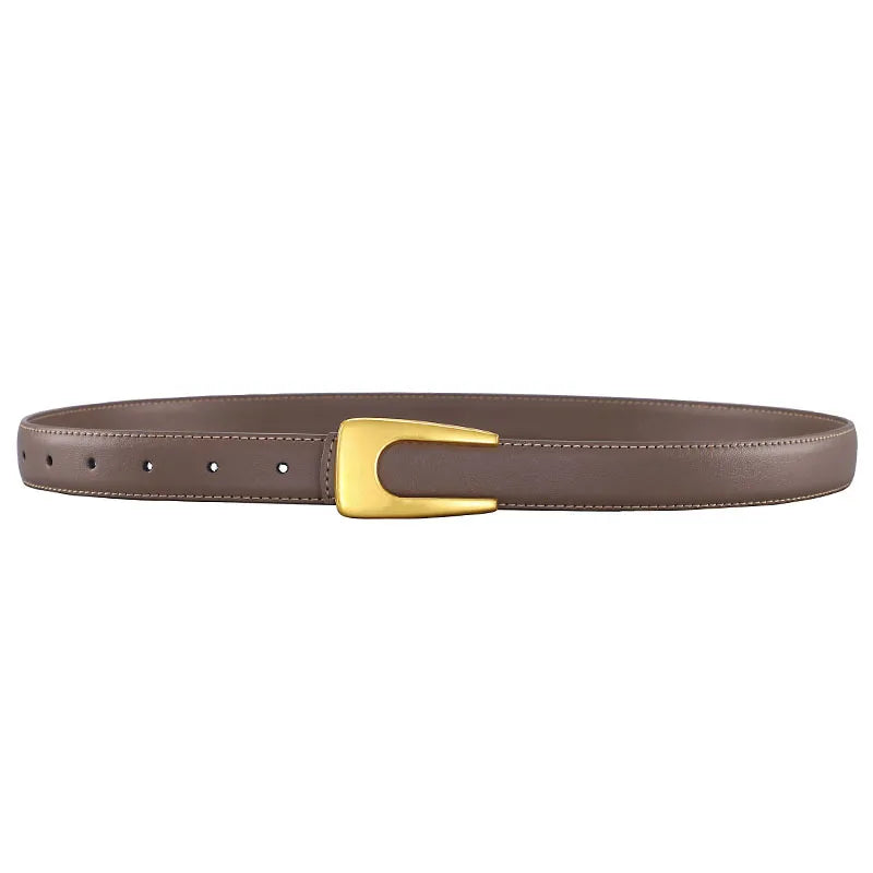 elegant u shape solid color alloy leather women's leather belts
