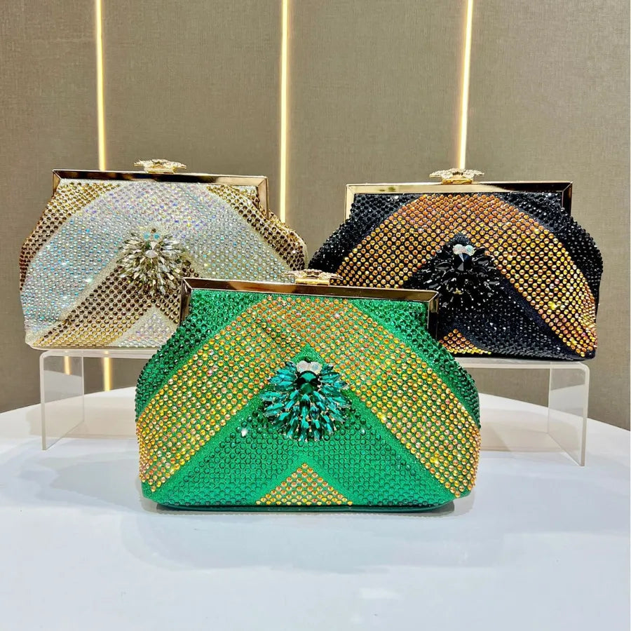 Elegant Diamond Embedded Clutch Bag Women's Shoulder Handbag Luxury Sensation Evening Bag Stylish Polyester Square Bag