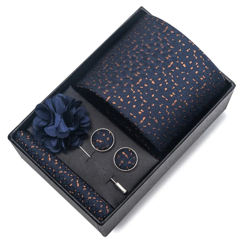 commute geometric stripe cashew nuts polyester yarn men's square scarf cufflinks tie